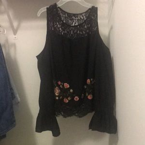 Black and floral pattern top
